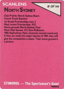 1988 Scanlens #81 Crest - Bears Back